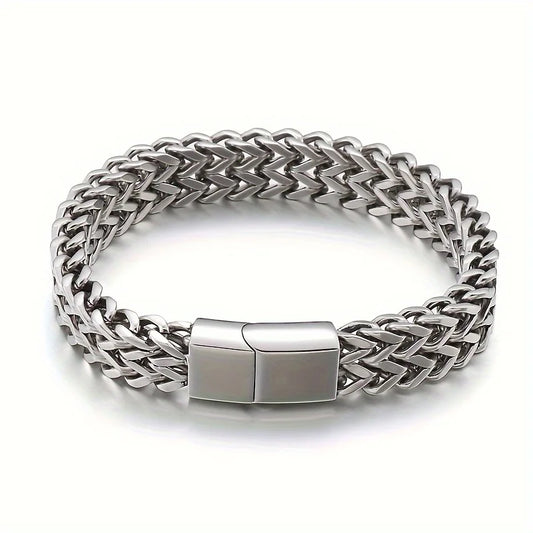 ✨ Braided Stainless Steel Double-Row Fish Scale Bracelet – Magnetic Buckle & Keel Design 🔷 سوار مزدوج مضفّر من الستانلس ستيل بتصميم قشور السمك ومشبك مغناطيسي – موديل جديد عصري
