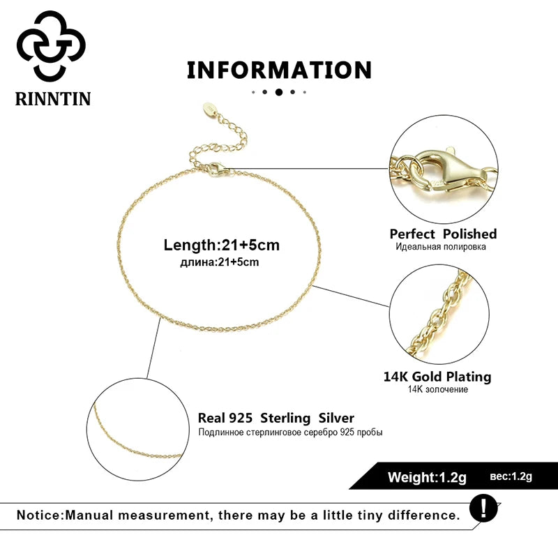 Rinntin S925 Sterling Silver Ankle Chain – Elegant Summer Foot Bracelet for Women & Girls | خلخال نسائي أنيق من الفضة الأصلية S925 من Rinntin – إكسسوار قدم عصري لصيف البحر والمناسبات