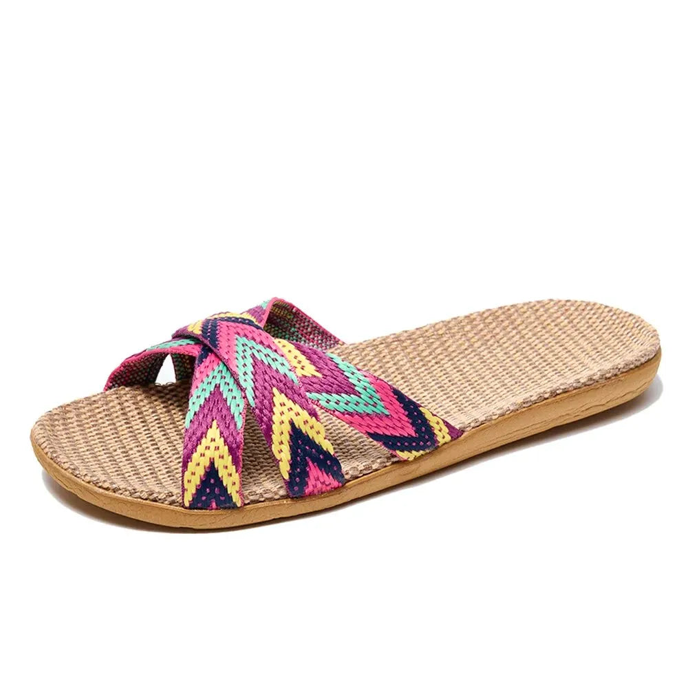 Women’s Lightweight Linen Indoor Slippers – Breathable Home Shoes for Ladies & Couples | شباشب منزلية نسائية خفيفة من الكتان – مريحة وقابلة للتهوية للاستخدام المنزلي للأزواج