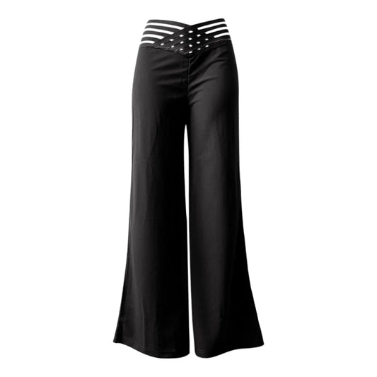 💫 Women’s Flared Mesh Patch Pants 👖 – High Waist Y2K Wide-Leg Streetwear Trousers | بنطال نسائي واسع بخصر عالٍ وتفاصيل شبك – ستايل Y2K أنيق للخريف والطلعات الكاجوال