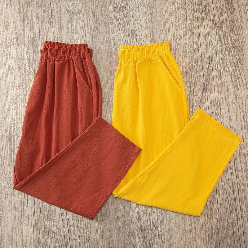 🌞 Women’s Cotton-Linen Harem Pants 👖 – Summer Loose Casual 9/10 Length Trousers with Elastic Waist | بنطال نسائي حريم صيفي واسع – قطن وكتان بخصر مطاطي وقصة 9/10 مريحة وأنيقة