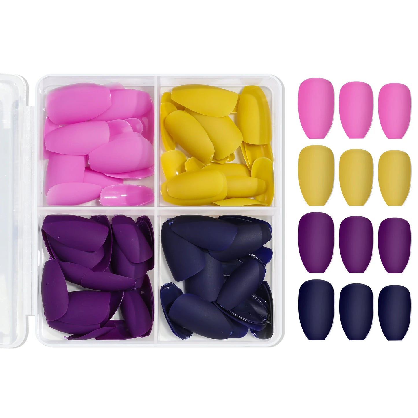 VelvaMatte 4-Color Soft Matte Press-On Nails – Full Coverage Elegance at Your Fingertips | ڤيلفا مات – أظافر صناعية ناعمة بـ ٤ ألوان مطفية لإطلالة أنيقة متكاملة