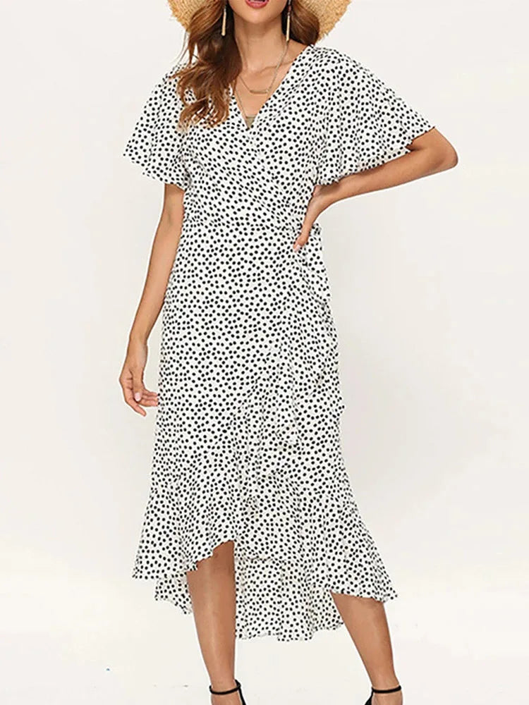 ๐ธ Boho Floral Chiffon Maxi Dress for Women ๐ โ Summer Beach V-Neck Wrap Dress with Ruffles & Split | ูุณุชุงู ู
ุงูุณู ูุณุงุฆู ุจูููู
ู ุจุทุจุนุฉ ุฒููุฑ โ ูู ุตููู ุจุดููููุ ูุดูุดุ ูููุตูุฉ ู
ูุชูุญุฉ