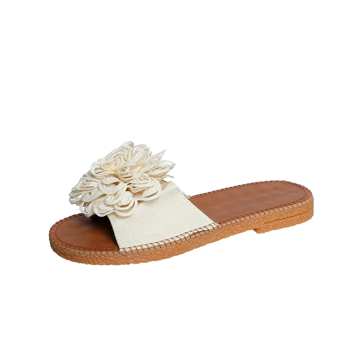 Women’s Floral Flat Summer Slippers – Casual Open-Toe Pink Dress Sandals for Walking & Outdoor Wear | شباشب نسائية مسطحة بزهرة صيفية – صنادل أنيقة مفتوحة للمشي والاستخدام الخارجي باللون الوردي