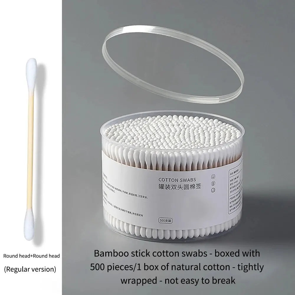 ✨ 500PCS Disposable Cotton Swabs – Double-Ended Round Head for Makeup & Cleaning 🔷 علبة أعواد قطنية 500 قطعة – برأسين مستديرين للاستخدامات اليومية والتجميل والتنظيف