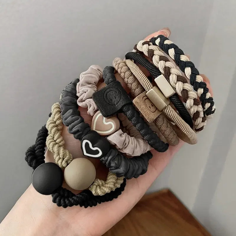 10-Piece High Elastic Leather Hair Bands – Durable Ponytail Holders for Women | طقم 10 رباط شعر جلدية مطاطية – لحمل ذيل الحصان بثبات وأناقة للنساء