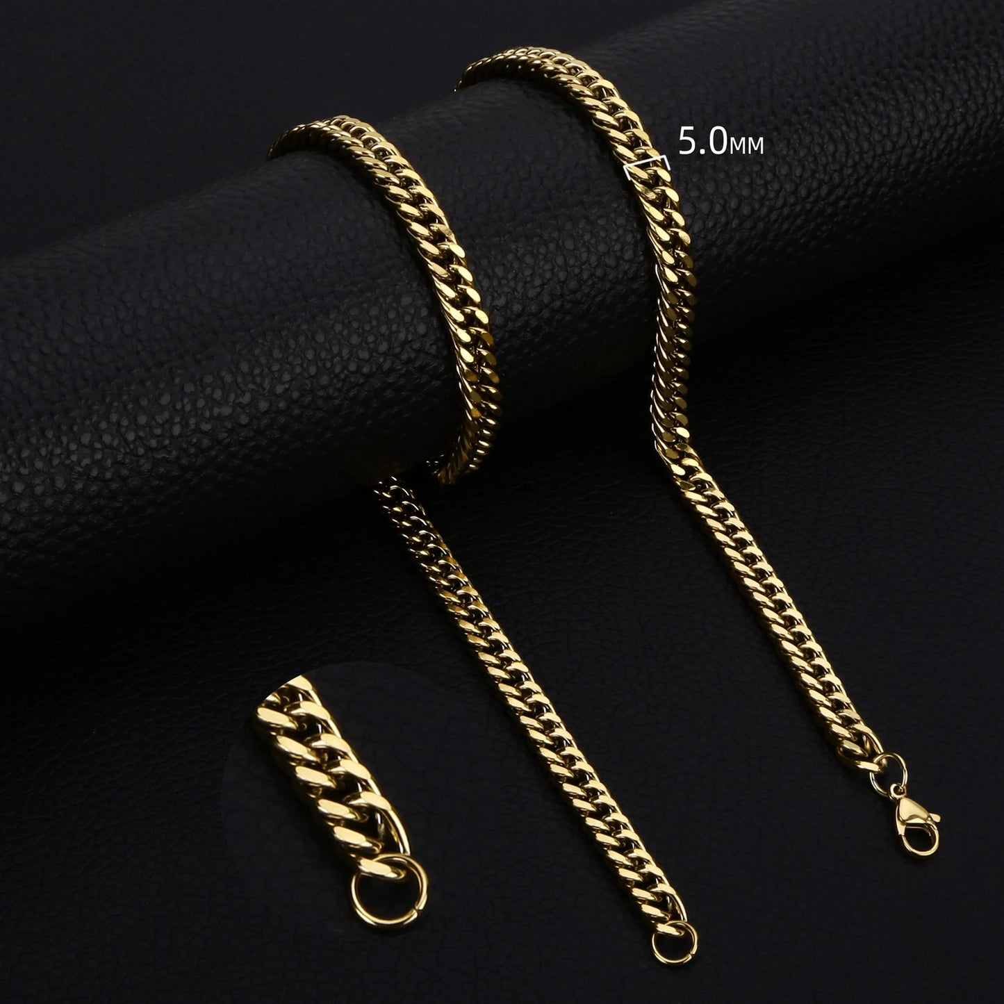 ✨ Stainless Steel Cuban Chain Necklace – 3.5MM/5MM/7MM Gold & Black Punk Style 🔷 سلسلة كوبن ستانلس ستيل للرجال والنساء – ألوان ذهبي وأسود بثلاث سماكات عصرية