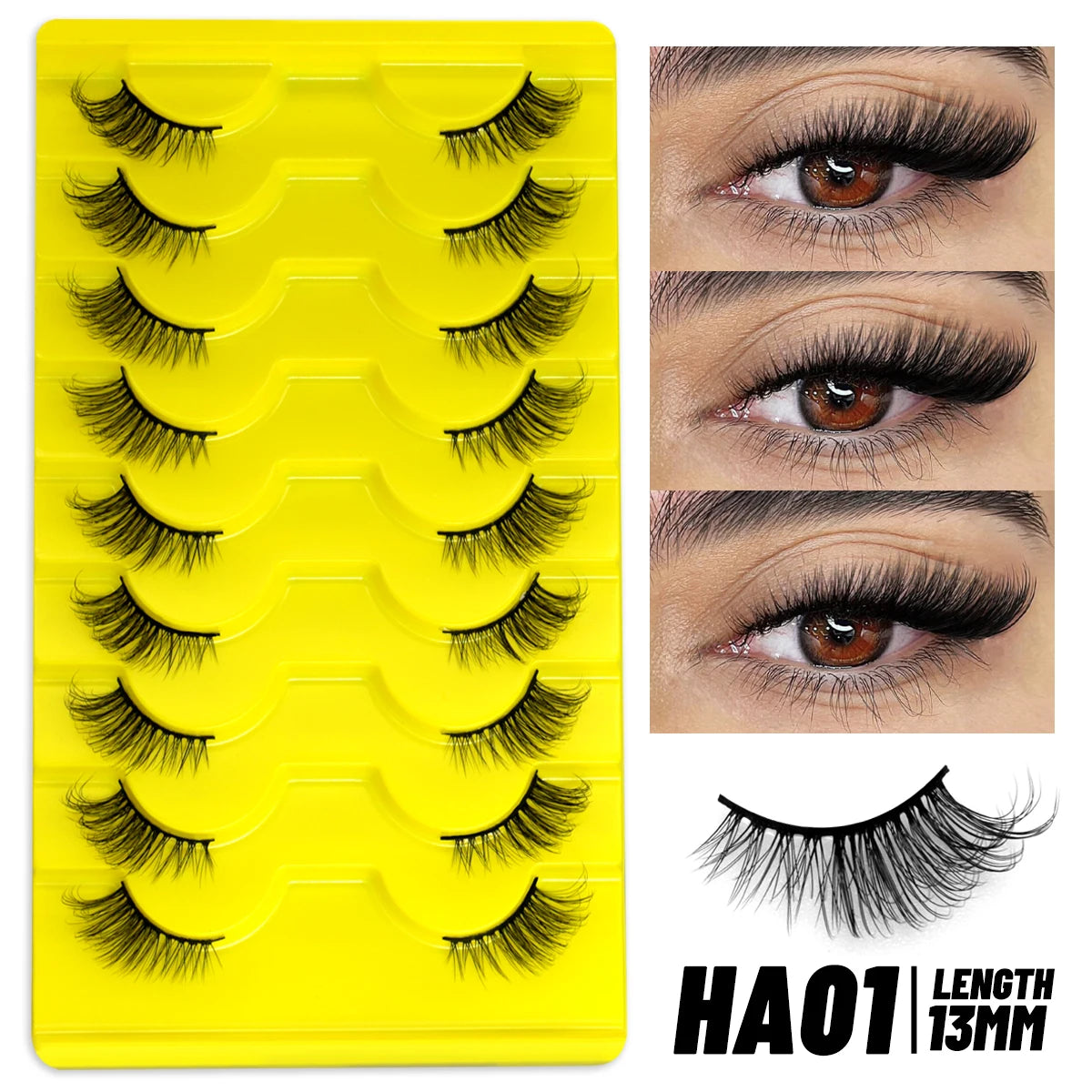 رموش نصفية ناعمة بتأثير عيون القطة - GROINNEYA Soft Half Cat Eye False Eyelashes (5/7/10 Pairs)