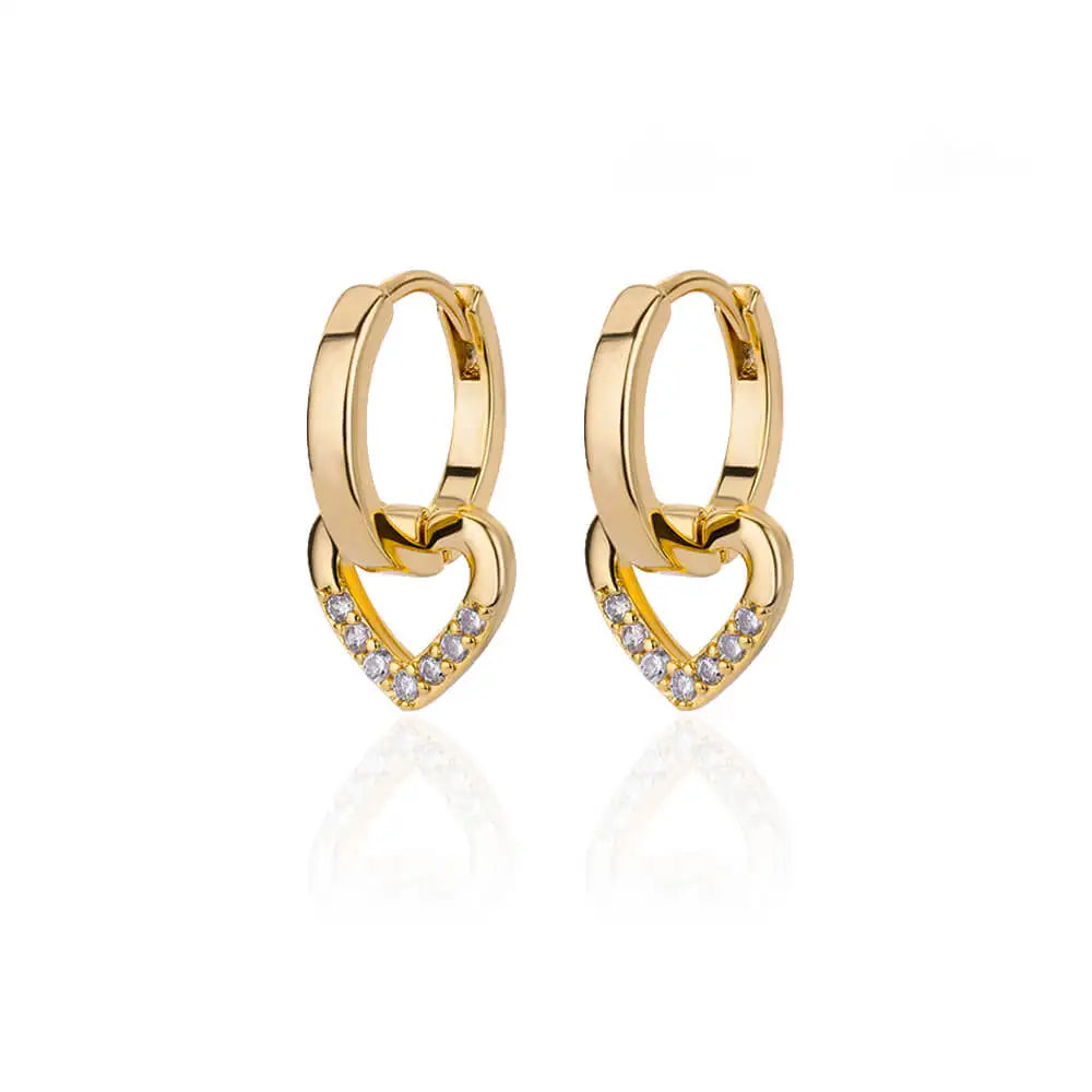 ✨ Hollow Zircon Heart Earrings – Gold Stainless Steel Wedding Jewelry 🔷 أقراط قلب مجوفة مرصعة بالزركون – ستانلس ستيل ذهبي فاخر للنساء والمناسبات