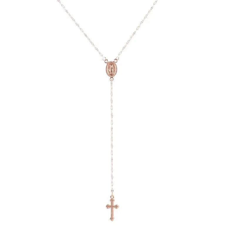 2024 Vintage Bohemian Christian Cross Rosary Necklace – Women’s Religious Pendant Charm Jewelry | عقد نسائي بوهيمي فاخر بصليب مسيحي – تصميم كلاسيكي ساحر لعام 2024 مع قلادة روزاري