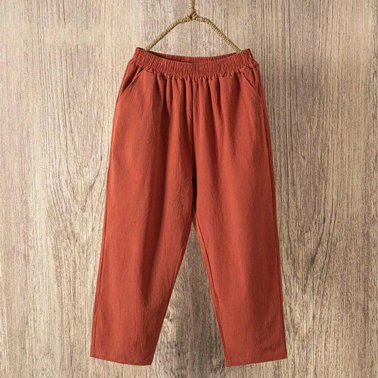 🌞 Women’s Cotton-Linen Harem Pants 👖 – Summer Loose Casual 9/10 Length Trousers with Elastic Waist | بنطال نسائي حريم صيفي واسع – قطن وكتان بخصر مطاطي وقصة 9/10 مريحة وأنيقة