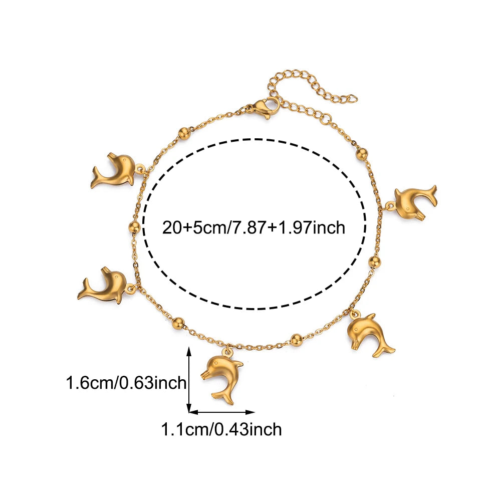 ✨ Ocean Animal Anklet – Gold Stainless Steel Beach Foot Jewelry 🔷 خلخال بسلسلة حيوانات البحر – ستانلس ستيل ذهبي لإطلالة صيفية أنيقة للنساء
