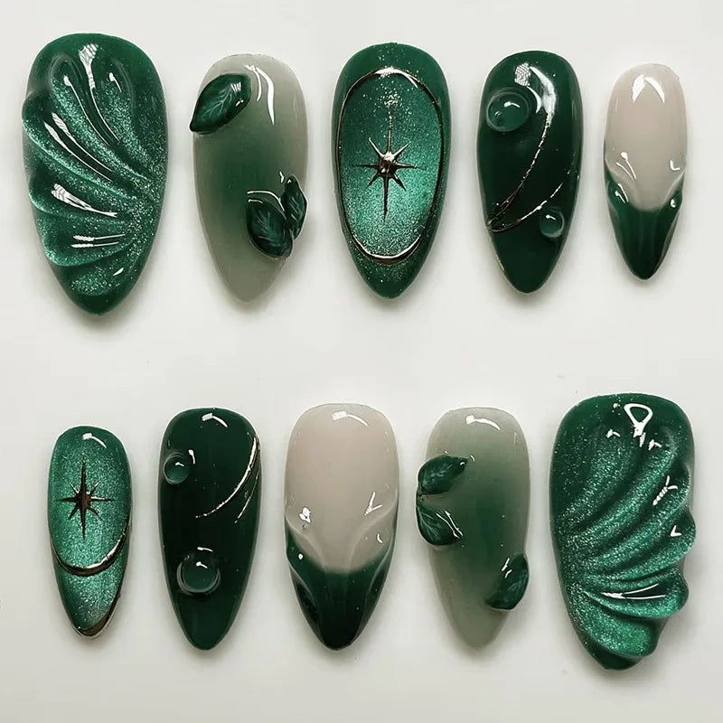 24 قطعة أظافر صناعية بشكل لوزي مع لاصق وديكور فضي – 24Pcs Almond Shape Fake Nails with Glue & Silver Bow Design