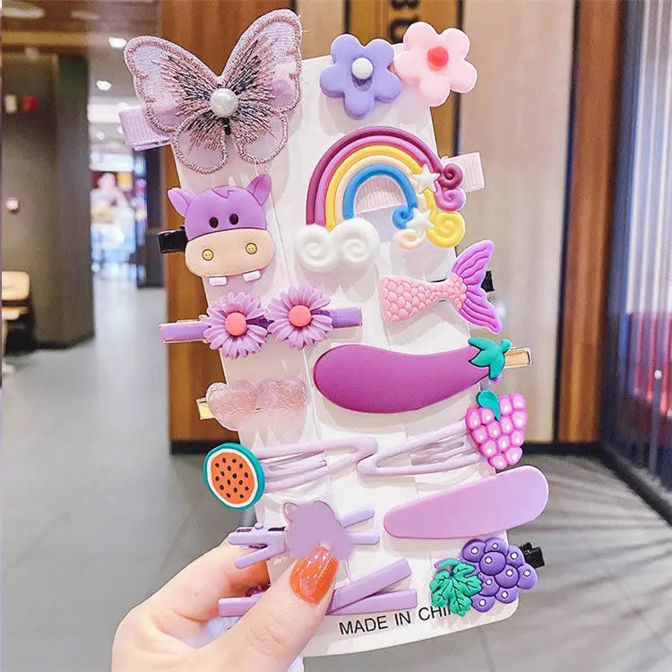 14Pcs Cartoon Baby Girl Hair Clip Set | طقم مشابك شعر كرتونية للبنات – 14 قطعة