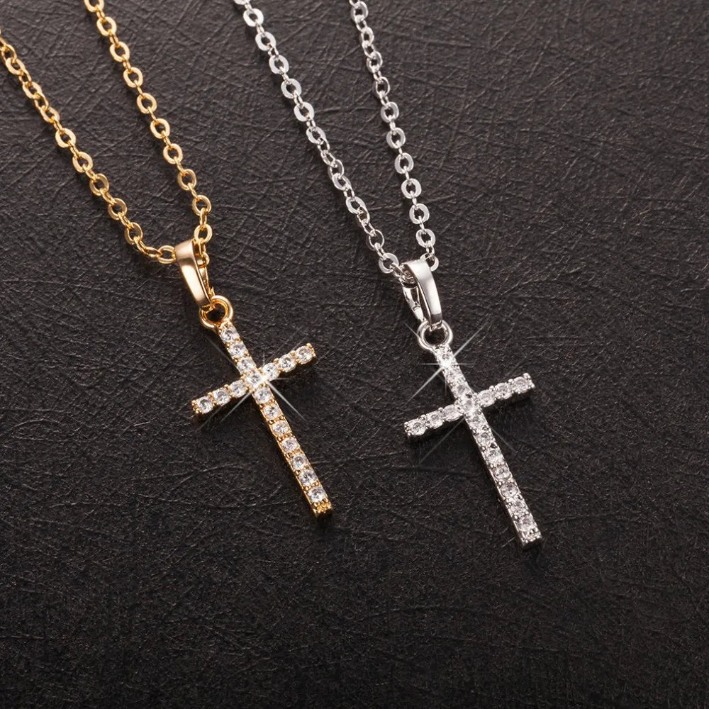 Women’s Adjustable Rhinestone Cross Pendant Necklace – Solid Color Summer Jewelry | عقد نسائي صيفي قابل للتعديل بقلادة صليب مرصعة – تصميم أنيق بلون موحّد