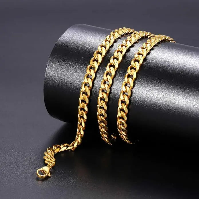 ✨ Stainless Steel Cuban Chain Necklace – 3.5MM/5MM/7MM Gold & Black Punk Style 🔷 سلسلة كوبن ستانلس ستيل للرجال والنساء – ألوان ذهبي وأسود بثلاث سماكات عصرية
