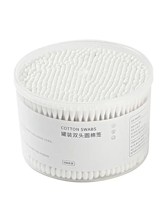 ✨ 500PCS Disposable Cotton Swabs – Double-Ended Round Head for Makeup & Cleaning 🔷 علبة أعواد قطنية 500 قطعة – برأسين مستديرين للاستخدامات اليومية والتجميل والتنظيف