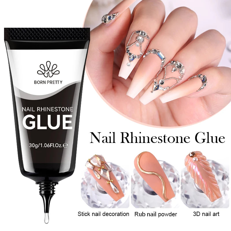 Nail Rhinestone Glue Gel for Decoration Nails 30ml Super Strong Adhesive Gel DIY 3D Nail Crystals Gem Jewels Glitter