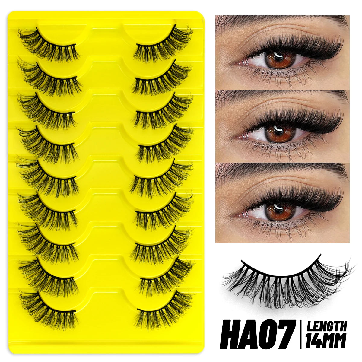 رموش نصفية ناعمة بتأثير عيون القطة - GROINNEYA Soft Half Cat Eye False Eyelashes (5/7/10 Pairs)