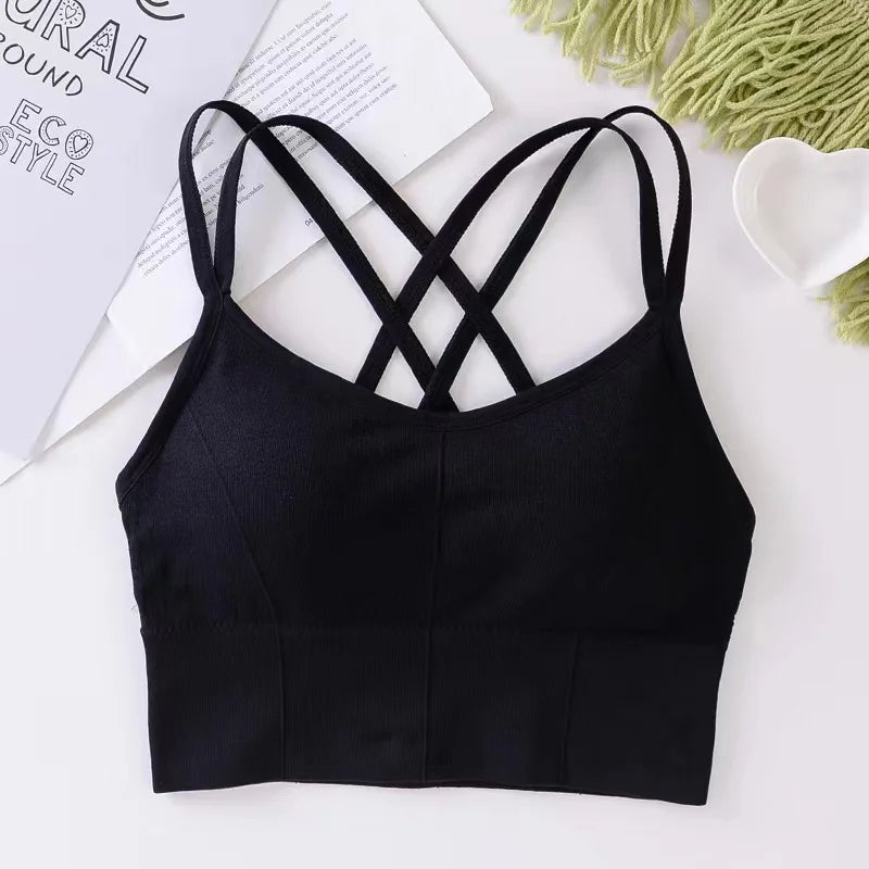 👚 Sexy Back Cross Sports Bra – Women’s Fitness & Yoga Top | حمالة صدر رياضية نسائية برباط متقاطع من الخلف – للرياضة واليوغا