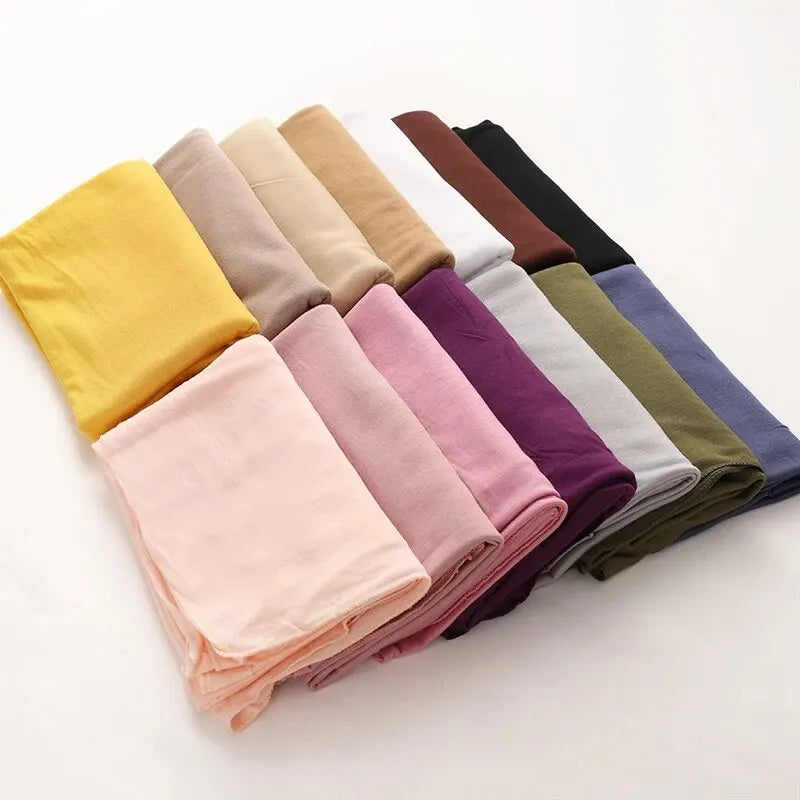 🌙 Modal Cotton Jersey Hijab Scarf 🧣 – Soft Plain Long Head Wrap for Women (170x60cm) | حجاب شيفون قطني ناعم – شال طويل سادة بربطة مرنة للنساء (170×60 سم)