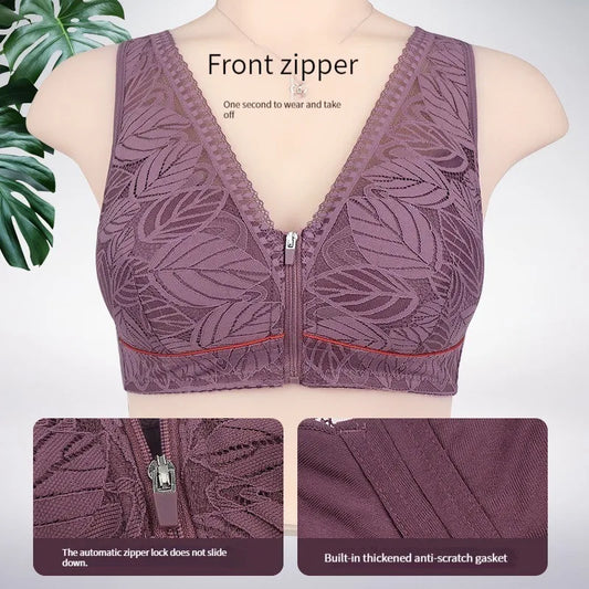 Front Zipper Cotton Lace Bra – Breathable Wireless Tank-Style Bra for Women, Large Size | سوتيان نسائي قطني بسحاب أمامي – مريح بدون سلك، بتصميم تانك ودانتيل، متوفر بمقاسات كبيرة