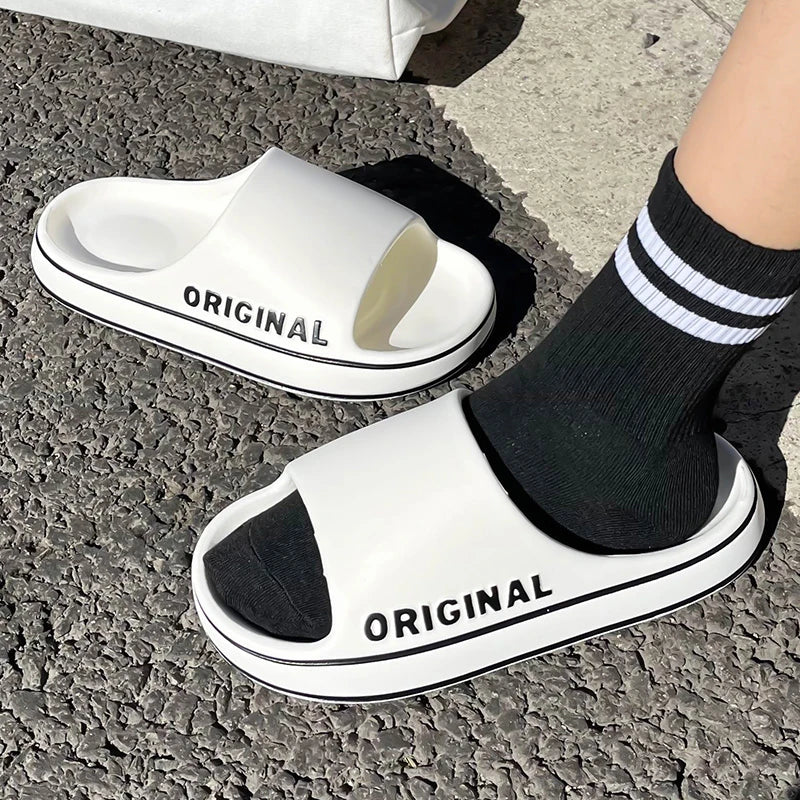 Feslishoet Unisex Letter Slides – Thick Sole Anti-Slip Summer Slippers for Beach & Indoor | شبشب Feslishoet برسومات – نعل سميك ومضاد للانزلاق للرجال والنساء، صيفي للبحر والحمام
