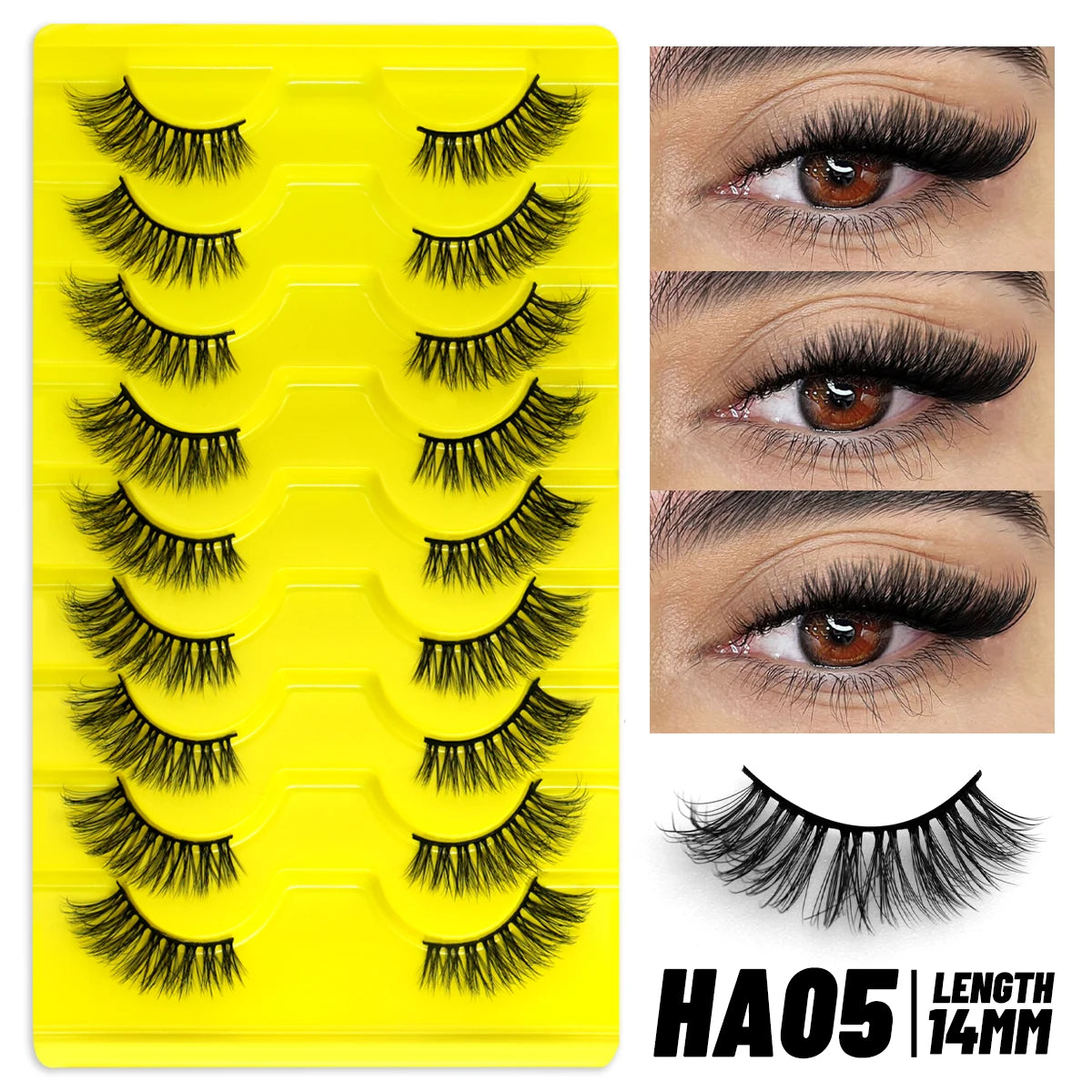رموش نصفية ناعمة بتأثير عيون القطة - GROINNEYA Soft Half Cat Eye False Eyelashes (5/7/10 Pairs)