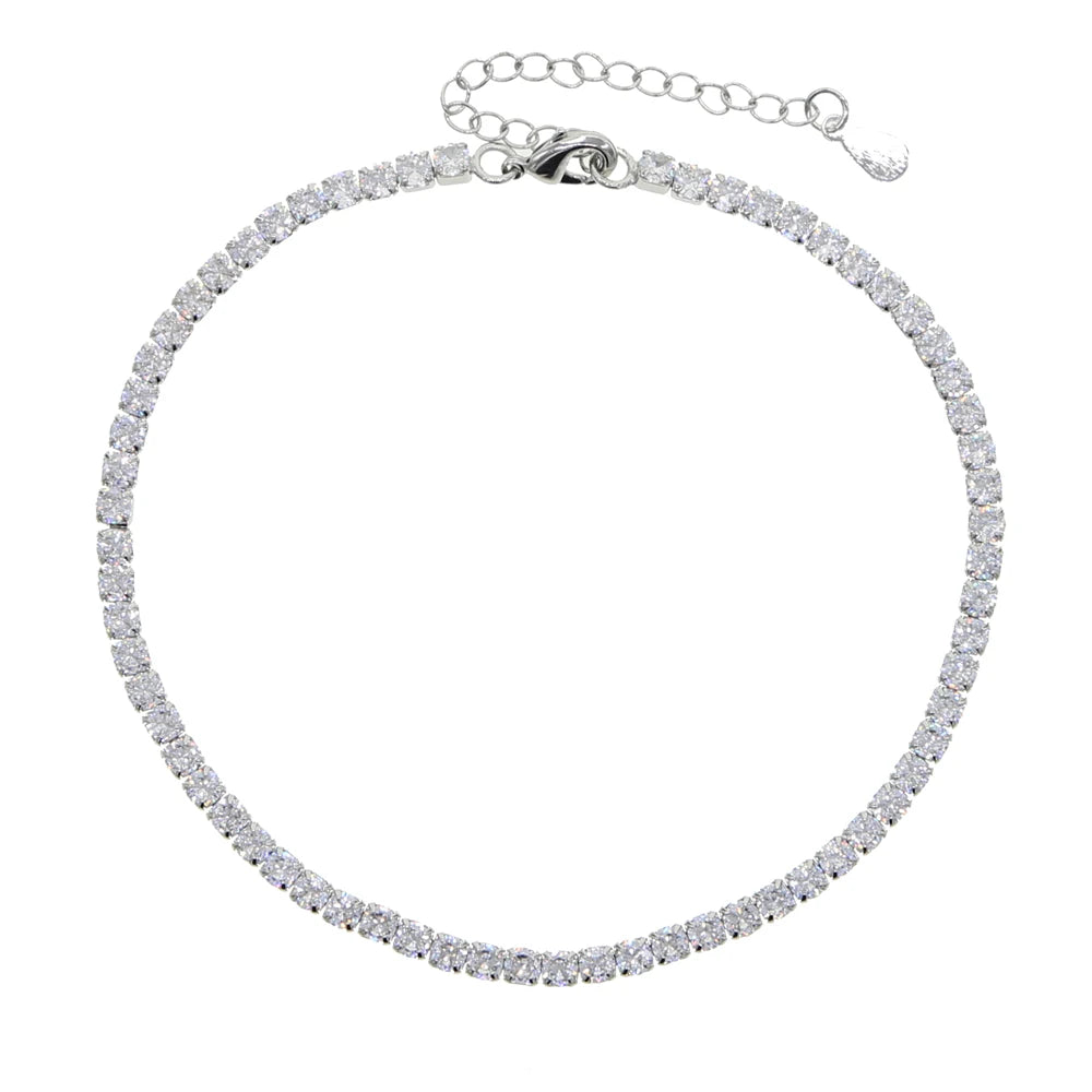3mm CZ Tennis Chain Anklet – Iced Out Bling Foot Jewelry for Girls & Women | خلخال تنس مرصع بكريستالات CZ 3 ملم – إكسسوار ساق لامع لصيف 2025 للنساء والفتيات
