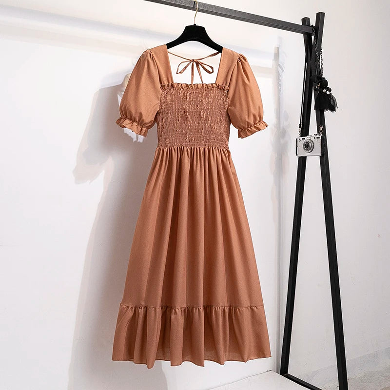 ๐ธ Spring/Summer Pleated Chiffon Dress for Women ๐ โ Elastic Waist Casual Short Sleeve A-Line Dress | ูุณุชุงู ุดูููู ูุณุงุฆู ู
ุฒู
ูู
โ ุฎุตุฑ ู
ุฑูุ ุฃูู
ุงู
ูุตูุฑุฉุ ููุตุฉ A ููุงุณูููุฉ ูุตูู ูุฑุจูุน ู
ุฑูุญ ูุฃููู