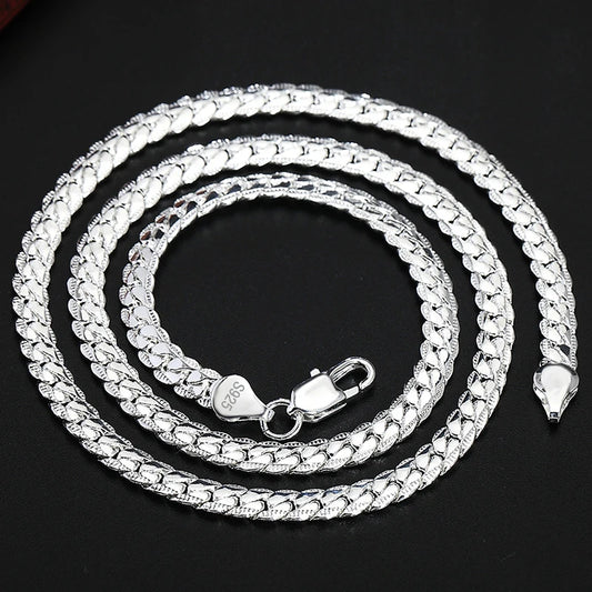 ✨ DOTEFFIL 925 Sterling Silver Chain Necklace – 6mm Side Chain, Multiple Lengths 🔷 سلسلة دوتيفيل فضة أصلية 925 – عرض 6 مم بطول متنوع للرجال والنساء