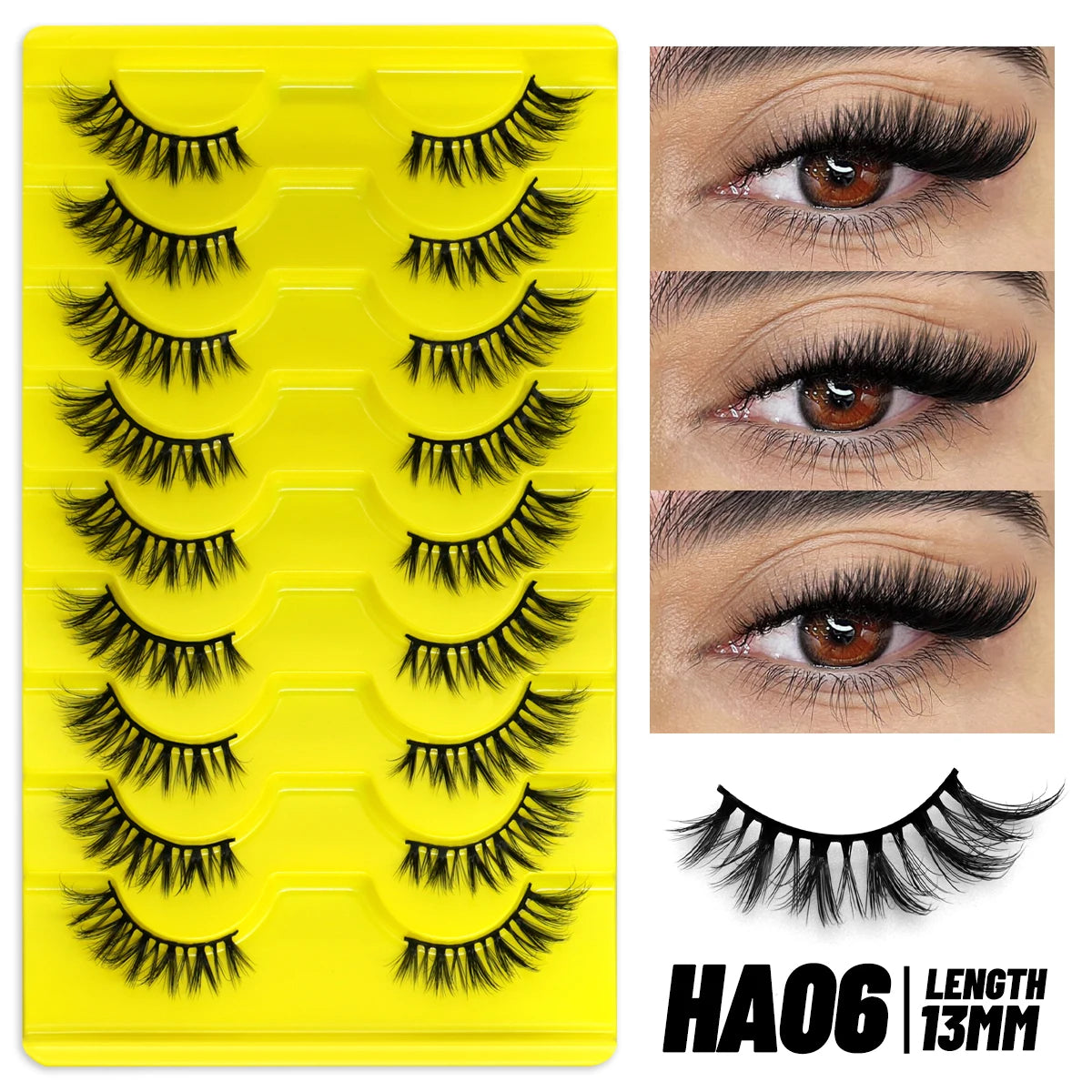رموش نصفية ناعمة بتأثير عيون القطة - GROINNEYA Soft Half Cat Eye False Eyelashes (5/7/10 Pairs)