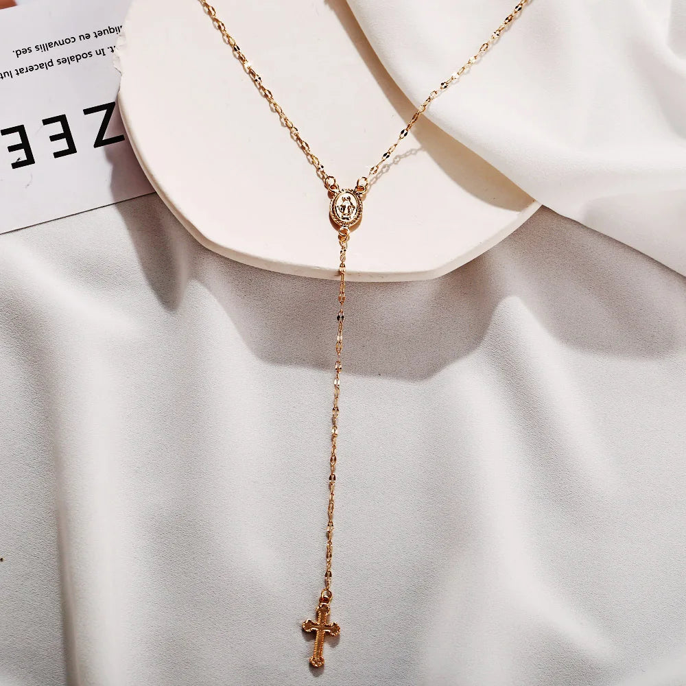 2024 Vintage Bohemian Christian Cross Rosary Necklace – Women’s Religious Pendant Charm Jewelry | عقد نسائي بوهيمي فاخر بصليب مسيحي – تصميم كلاسيكي ساحر لعام 2024 مع قلادة روزاري