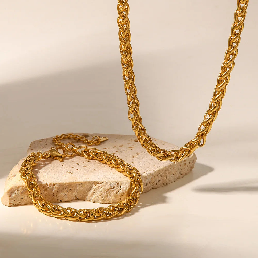 💫 18K Gold Plated Geometric Circle Jewelry Set – Necklace & Bracelet | طقم مجوهرات دائري هندسي مطلي ذهب عيار 18 – عقد وسوار نسائي