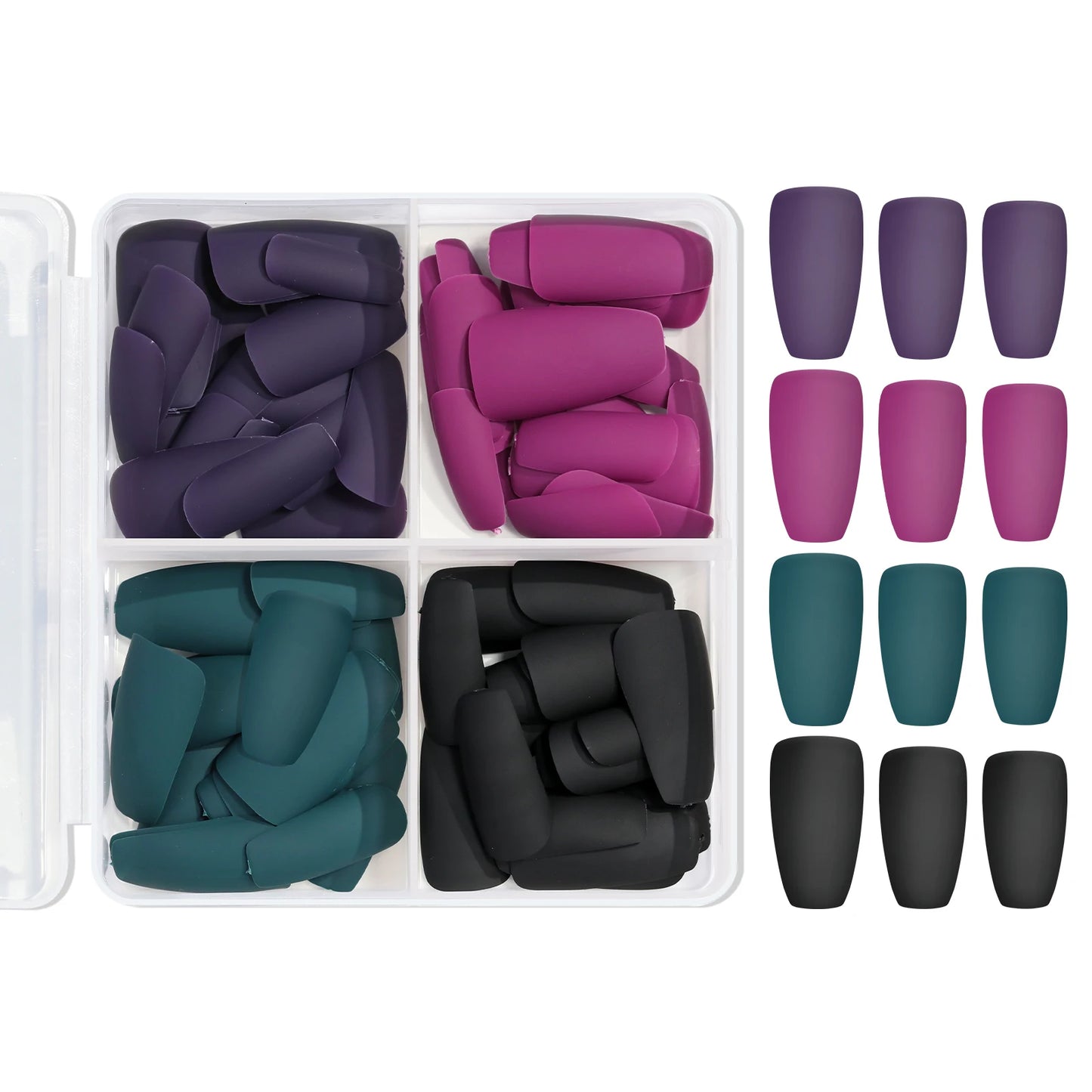 VelvaMatte 4-Color Soft Matte Press-On Nails – Full Coverage Elegance at Your Fingertips | ڤيلفا مات – أظافر صناعية ناعمة بـ ٤ ألوان مطفية لإطلالة أنيقة متكاملة