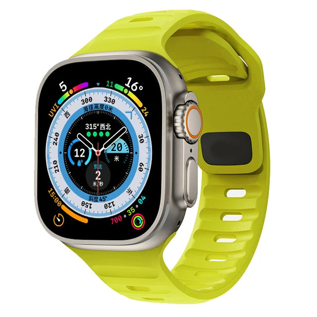 🏃‍♂️ Silicone Sport Strap for Apple Watch – Compatible with Series 9/8/7/6/5/4/3/SE/Ultra (38mm-49mm) | سوار رياضي سيليكون لساعة أبل – متوافق مع جميع المقاسات والسلاسل
