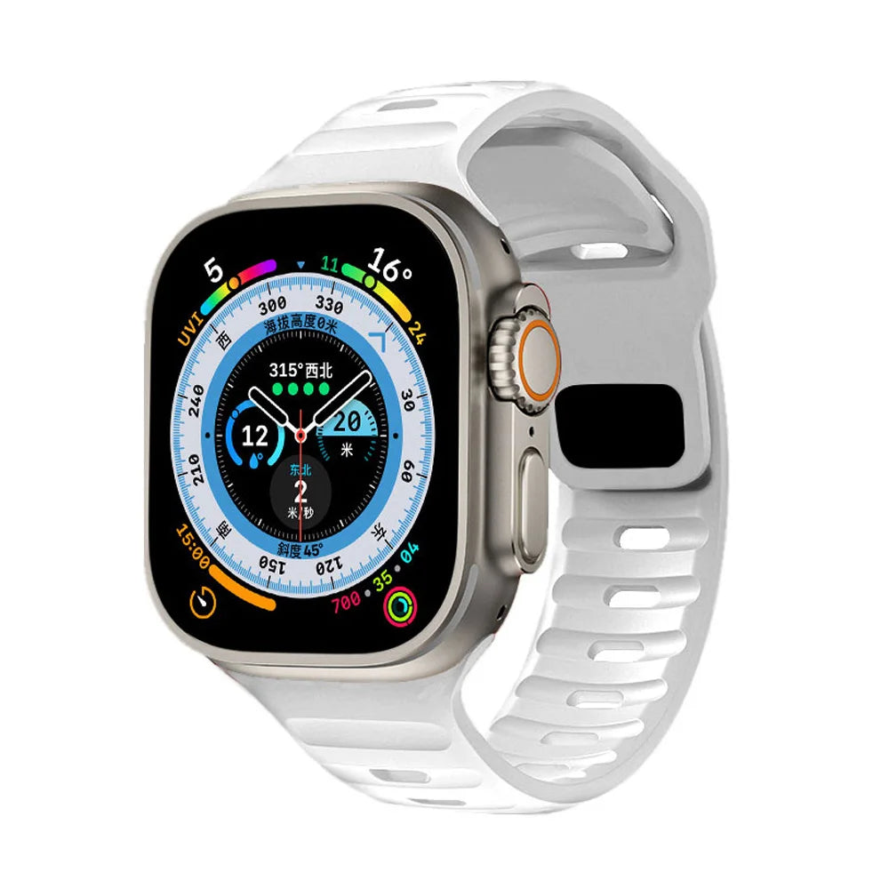 🏃‍♂️ Silicone Sport Strap for Apple Watch – Compatible with Series 9/8/7/6/5/4/3/SE/Ultra (38mm-49mm) | سوار رياضي سيليكون لساعة أبل – متوافق مع جميع المقاسات والسلاسل