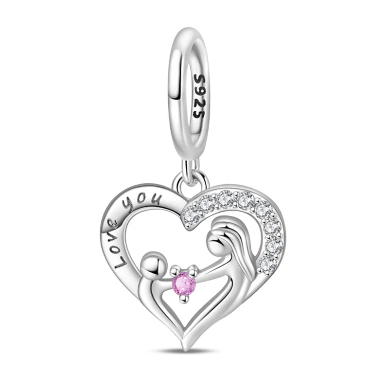 ✨ 925 Sterling Silver Mom & Daughter Heart Charm – Fits Pandora Bracelets 🔷 تعليقة قلب للأم والابنة من الفضة الإسترلينية 925 – مناسبة لأساور باندورا