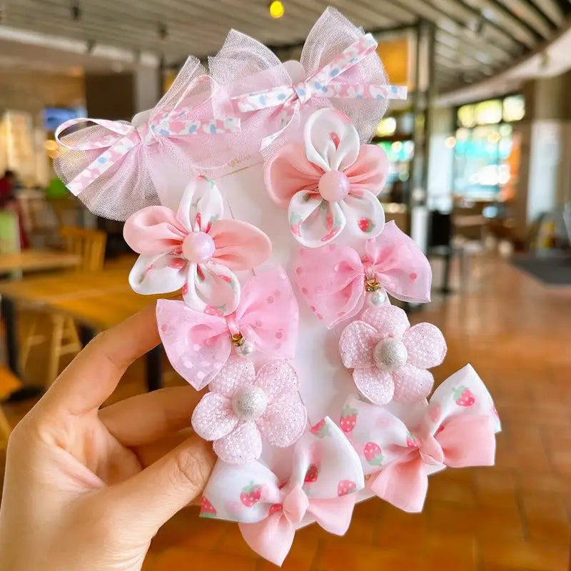🎀 10Pcs Baby Girl Hair Clip Set – Cute Bows, Lace & Flower Hairpins | طقم 10 مشابك شعر للبنات – فيونكات، دانتيل، وزهور كيوت للأطفال والهدايا