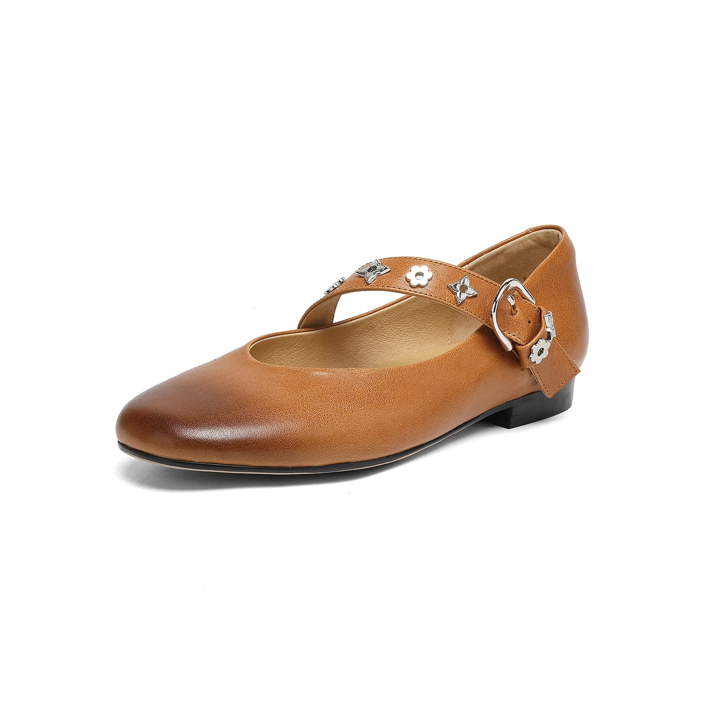 Women’s Genuine Leather Mary Jane Loafers – 2cm Low Heel Buckled Moccasin Pumps for Casual & Office Wear | أحذية ماري جين نسائية من الجلد الطبيعي – كعب منخفض 2 سم بتصميم موكاسين مع إبزيم أنيق للمكتب والاستخدام اليومي