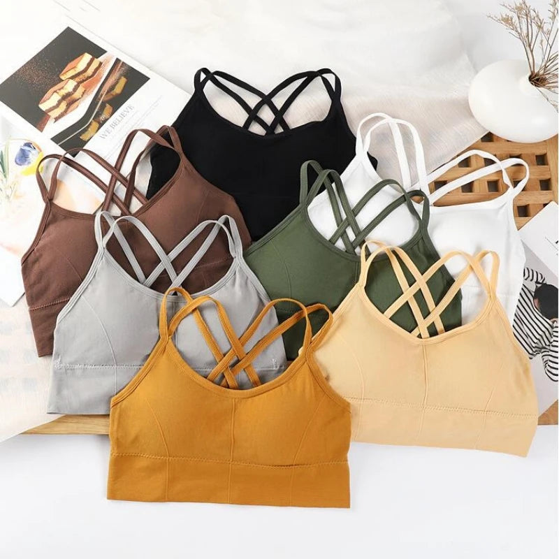 👚 Sexy Back Cross Sports Bra – Women’s Fitness & Yoga Top | حمالة صدر رياضية نسائية برباط متقاطع من الخلف – للرياضة واليوغا