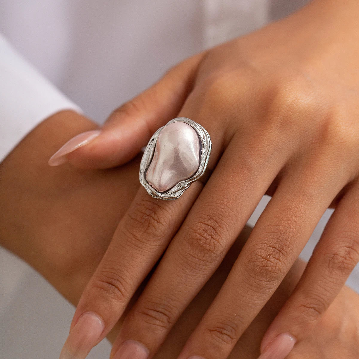 ✨ PuRui Semi-Baroque Pearl Adjustable Ring – Punk Aesthetic Wedding Jewelry 🔷 خاتم بيرل ستايل بانك بحبة لؤلؤ شبه باروكية – تصميم مفتوح قابل للتعديل للزفاف والمناسبات