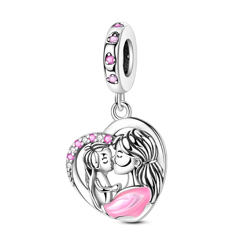 ✨ 925 Sterling Silver Mom & Daughter Heart Charm – Fits Pandora Bracelets 🔷 تعليقة قلب للأم والابنة من الفضة الإسترلينية 925 – مناسبة لأساور باندورا