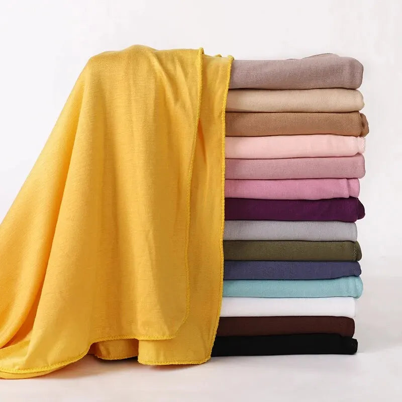 🌙 Modal Cotton Jersey Hijab Scarf 🧣 – Soft Plain Long Head Wrap for Women (170x60cm) | حجاب شيفون قطني ناعم – شال طويل سادة بربطة مرنة للنساء (170×60 سم)