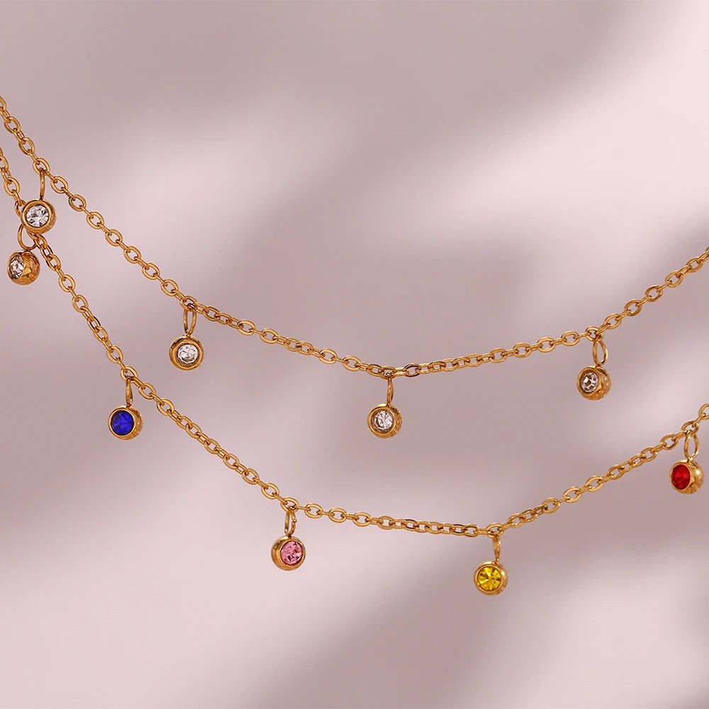 ✨ E.B.belle Colorful Crystal Anklet – Waterproof Stainless Steel Chain for Women 🔷 خلخال كريستال ملون لامع من E.B.belle – سلسلة مقاومة للماء من الستانلس ستيل للنساء