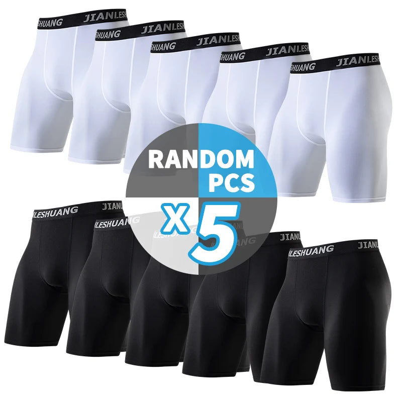 🏀 Men's Plus Size Long Sports Shorts – Elastic Waist Gym/Fitness Underwear (1/5 Pcs) | شورت رياضي رجالي طويل بمقاسات كبيرة – خصر مطاطي – جيم وكرة قدم (قطعة/5 قطع)