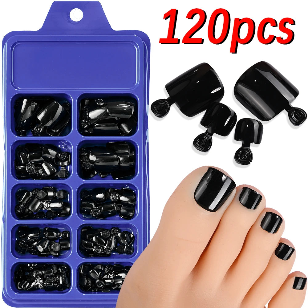 GlossyFit 144pcs Press-On Square Toenails – Full Coverage Glam in 4 Elegant Colors | غلام تو نيل – ١٤٤ ظفر صناعي قصير بتصميم مربع وألوان أنيقة