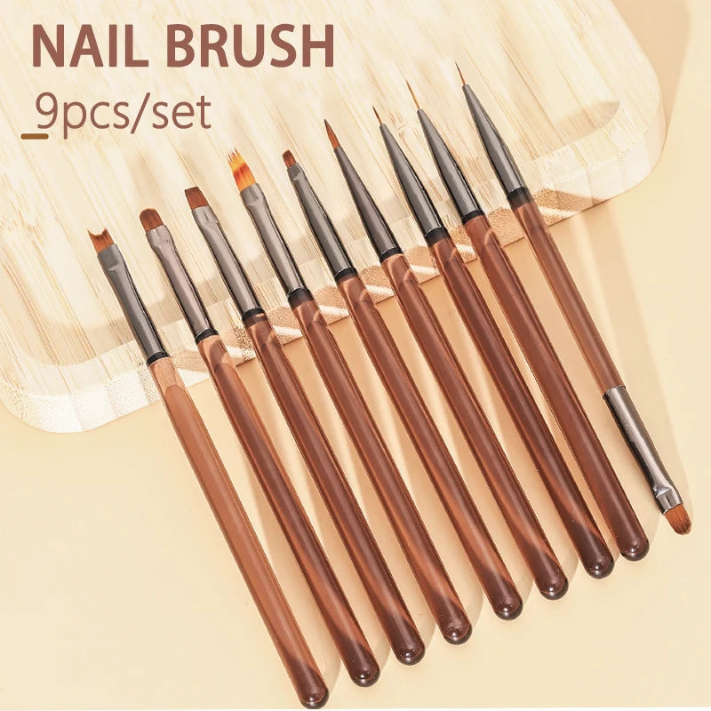 ✨ 9PCS Nail Art Liner Brush Set – Acrylic Painting Pens for Manicure Design 🔷 طقم 9 فرش فن الأظافر – فرشاة رسم وتحديد للأظافر الأكريليك والتصاميم الاحترافية