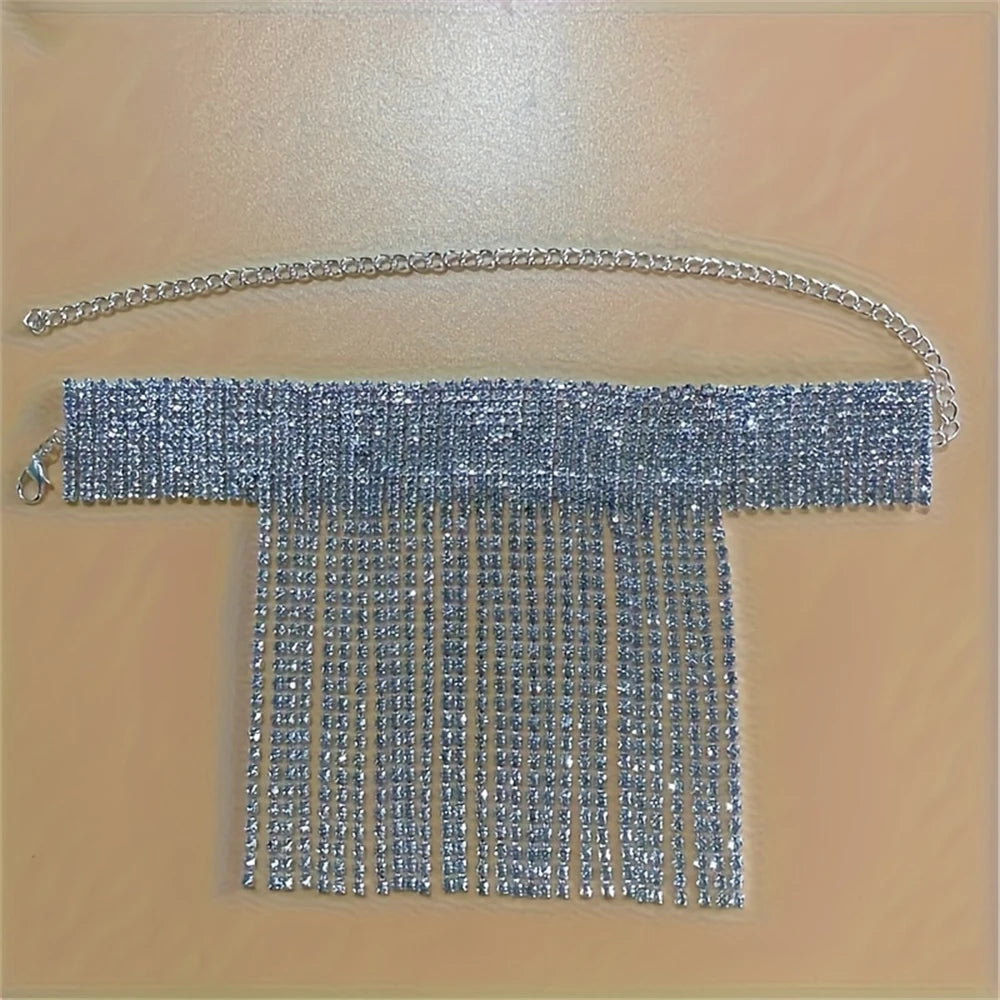 ✨ Full Rhinestone Tassel Adjustable Anklet for Women 💎 – Crystal Foot Chain Jewelry with Cheville Bracelet | خلخال نسائي مزين بكريستال ورشاشات – سلسلة قدم قابلة للتعديل مع إسورة كاحل