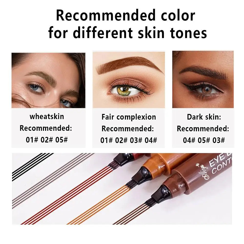 4-in-1 Waterproof Eyebrow Pencil – 5-Color Long-Lasting Liquid Brow Definer | قلم حواجب 4 في 1 مقاوم للماء – 5 ألوان طبيعية لتحديد ورسم الحواجب بثبات عالي